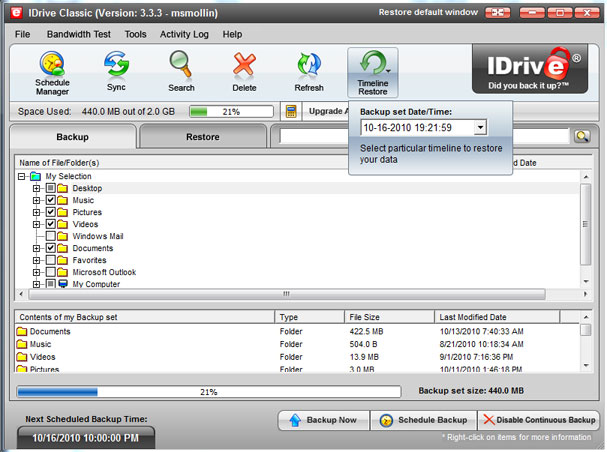 Timeline restore provides a filter to view backups only from a certain backup day.
