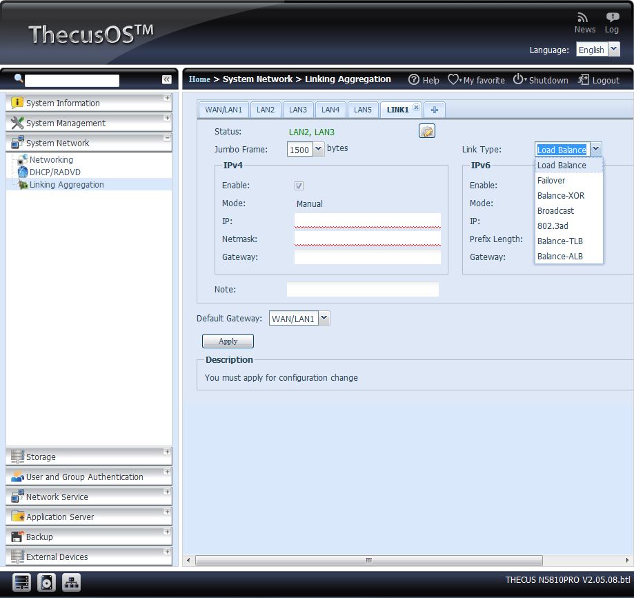 Thecus N5810PRO Network Link Aggregation
