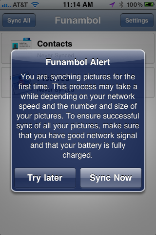 Pressing the sync all button the very first time produces this alert.