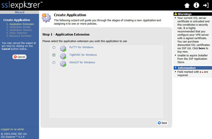 Figure 32: Create Application screen