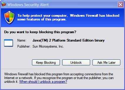 Figure 2: Windows firewall message