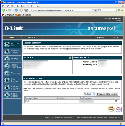 DSD-150 Account Summary screen