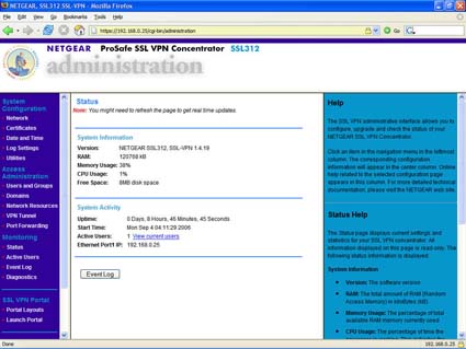 SSL312 - Administration - Status Screen (click image to enlarge)