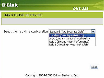 Drive Configuration screen