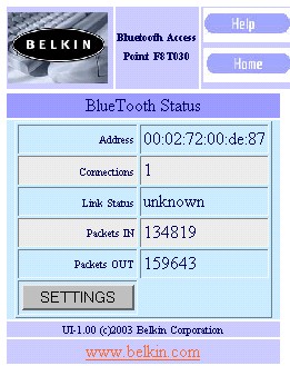 Belkin BT AP- Bluetooth status screen