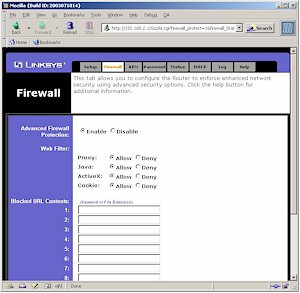 Linksys USBVPN1 - Firewall screen