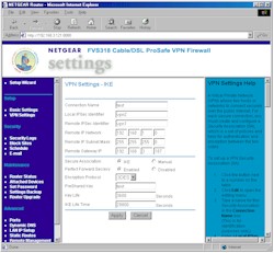 NETGEAR FVS318: VPN settings - IKE screen