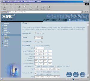 SMC7004FW: IPsec setup screen