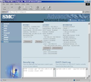 SMC7004FW: Status screen