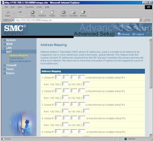 SMC7004VBR: Address Mapping screen