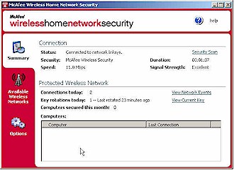 McAfee Wireless Network Security main window