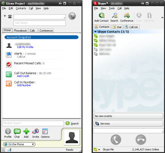 Skype and Gizmo UIs