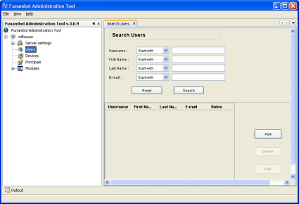 Funambol Administration Tool's Search Users panel