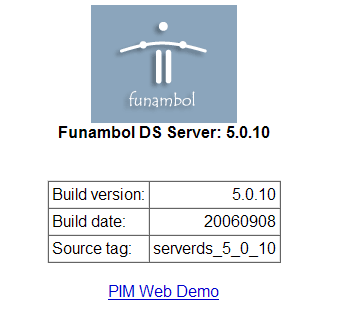 Funambol DS Server Information Screen