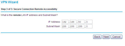 Wizard Page for LAN IP Address and Subnet Mask