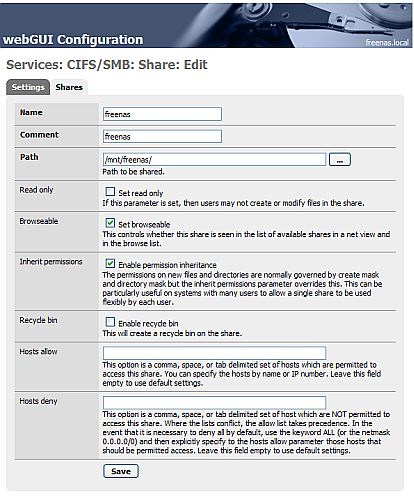 Creating the CIFS/SMB share to hold the music