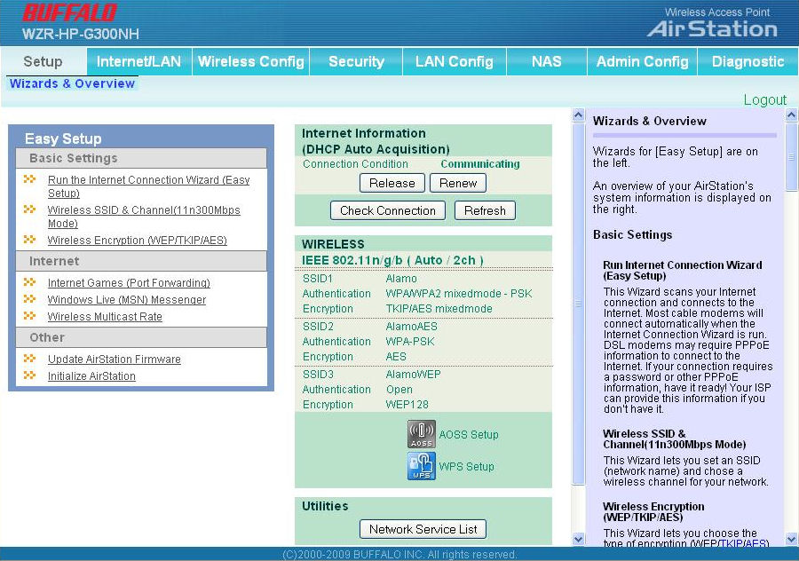 Landing page on the WZR-HP web interface