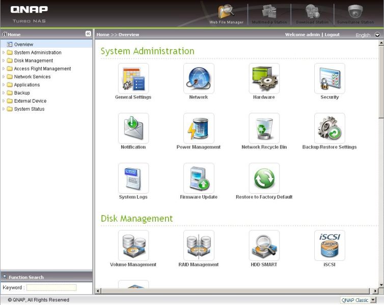 QNAP V3 Overview screen