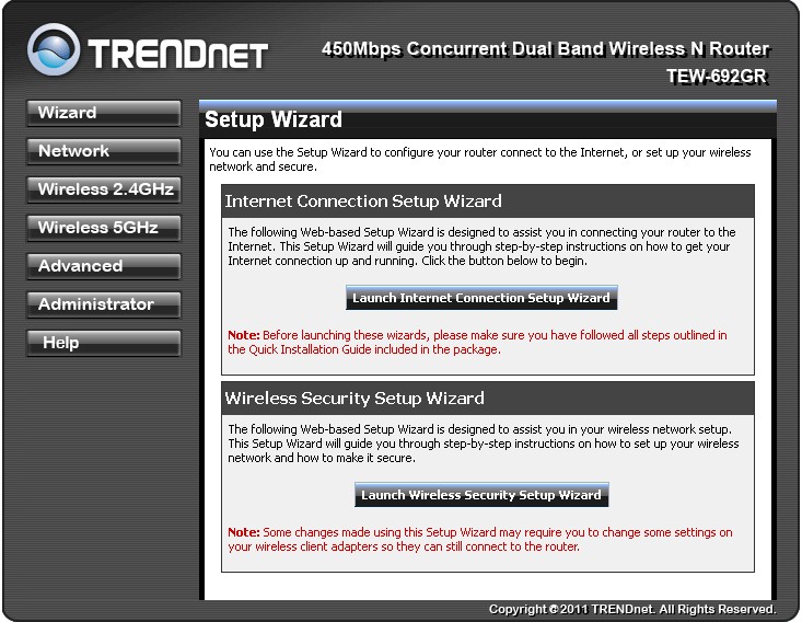 TRENDnet TEW-692GR Wizard page