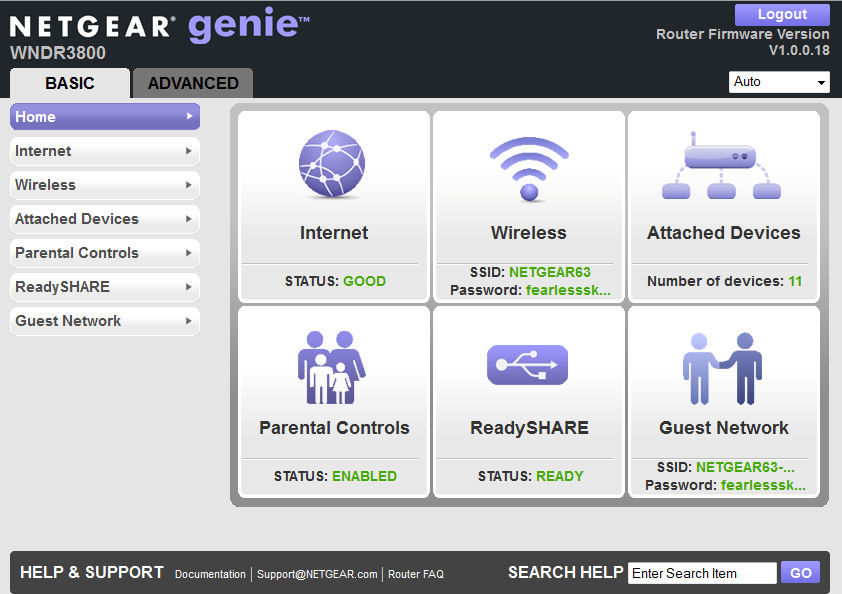 Basic interface home page
