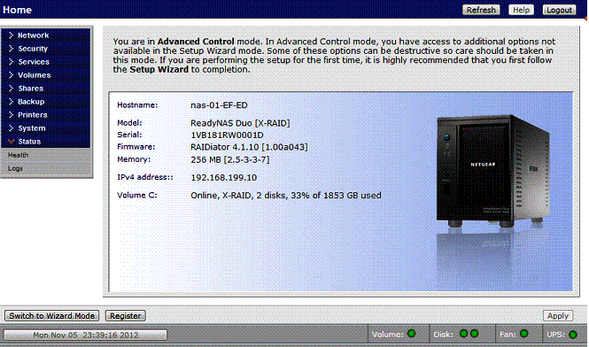 RAIDiator 4 main menu screen