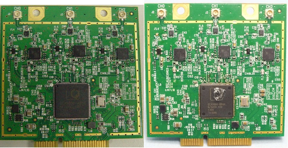 TP-LINK Archer C7 (left) and C7 V2 5 GH radio boards