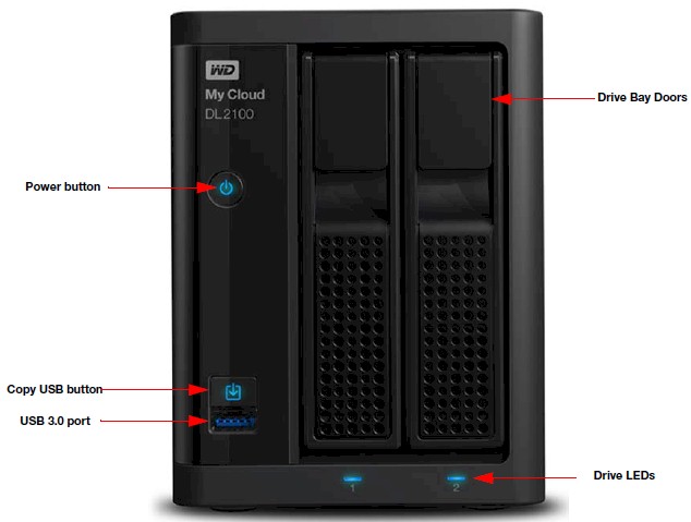 WD My Cloud DL2100 front panel callout