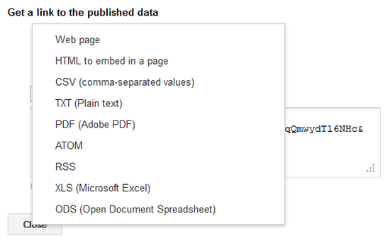 Google Spreadsheet Sharing Options