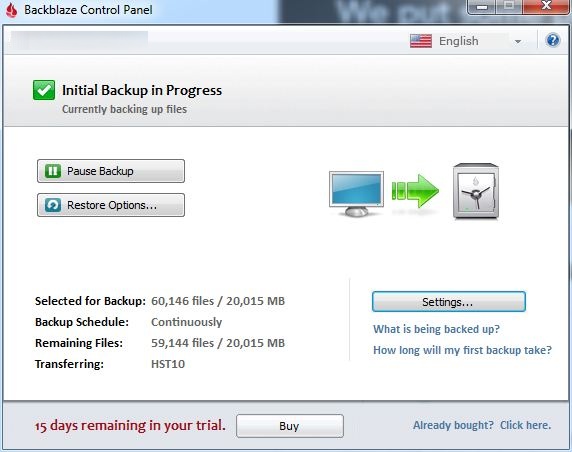 Initial backup progressing nicely, if a bit slowly.