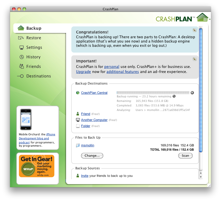 Cross-platform Crashplan clients share the same interface. This screenshot is from the Mac OS client.