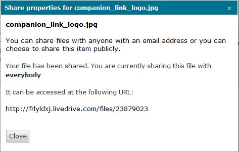 Public sharing provides a link you can share with the world, and also allows LiveDrive users to subscribe to your folders. 