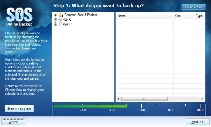 The backup wizard provides a simple 4 step process to set up your backups. 
