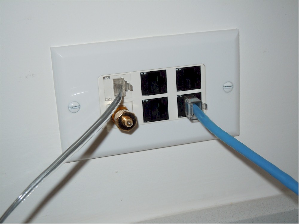 Typical single gang wall plate with connectors installed