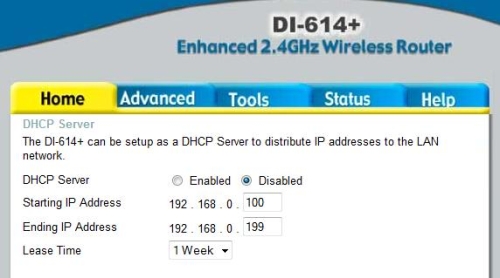 D-Link DI-614+ DHCP Server controls