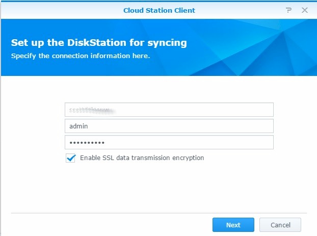 The simple QuickConnect ID method of setting up a Cloud Station client