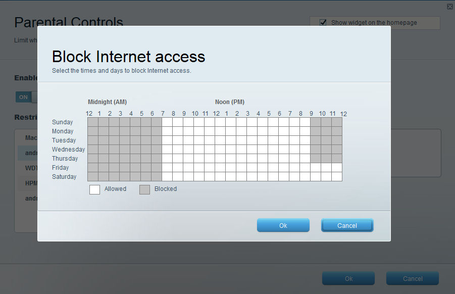 Internet access schedule