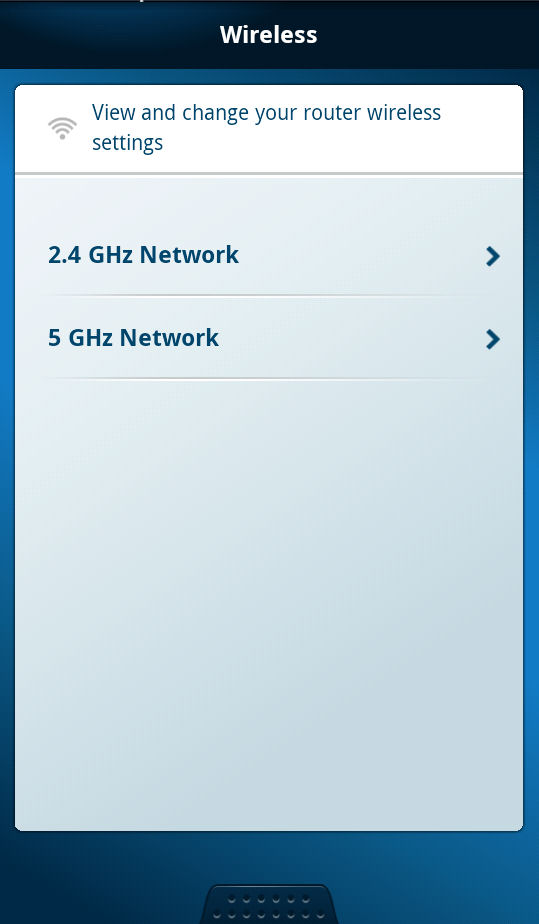Wireless configuration top menu