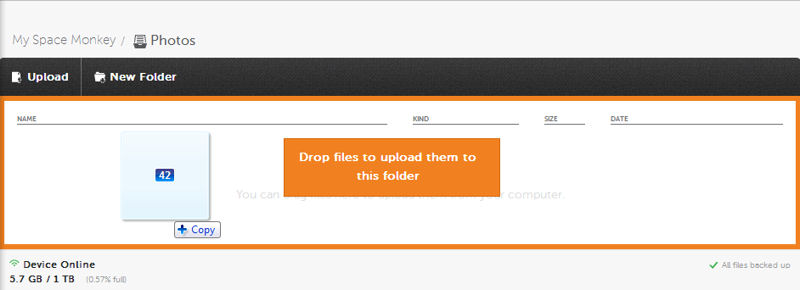 Space Monkey Web UI for drag and drop file uploads