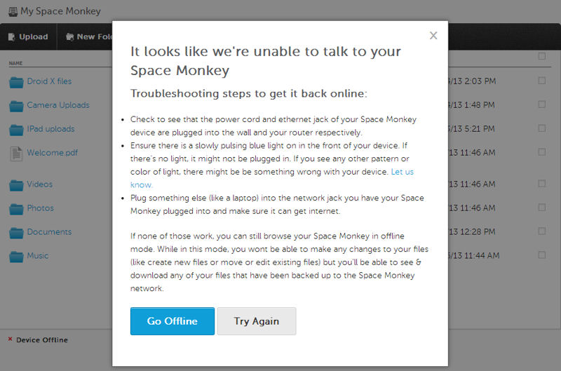 Space Monkey offline