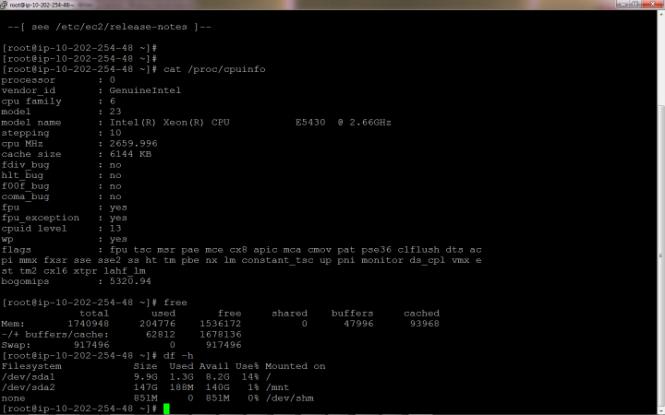 cpuinfo command result for the cloud server