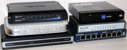 Six 8 port gigabit switches