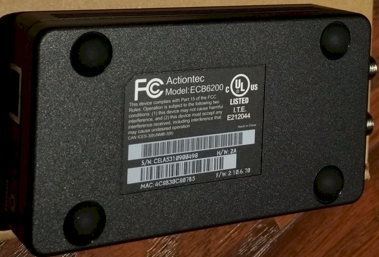 Actiontec ECB6200 product label
