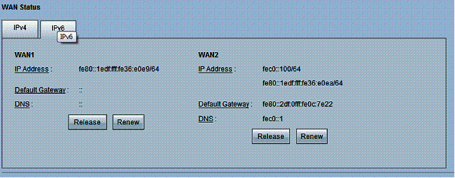 WAN status showing IPv6
