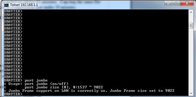 Jumbo frame command line enable