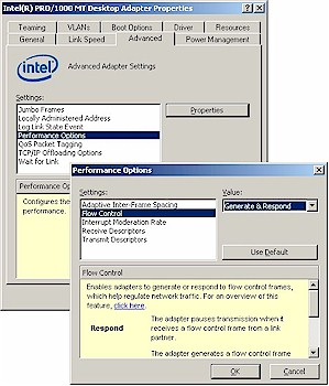 Flow Control option in Intel PRO/1000 MT Desktop adapter