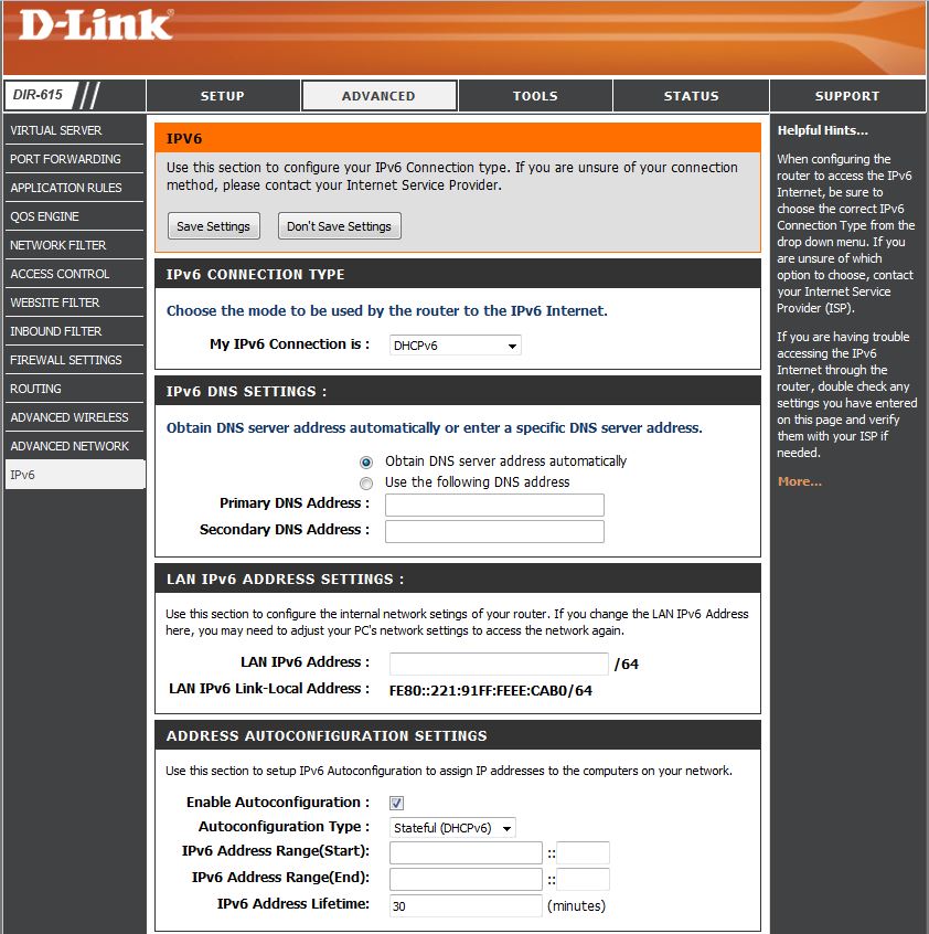 D-Link DIR-615 WAN connection options
