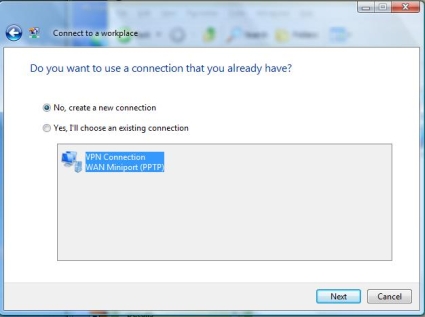 PPTP connection on Vista