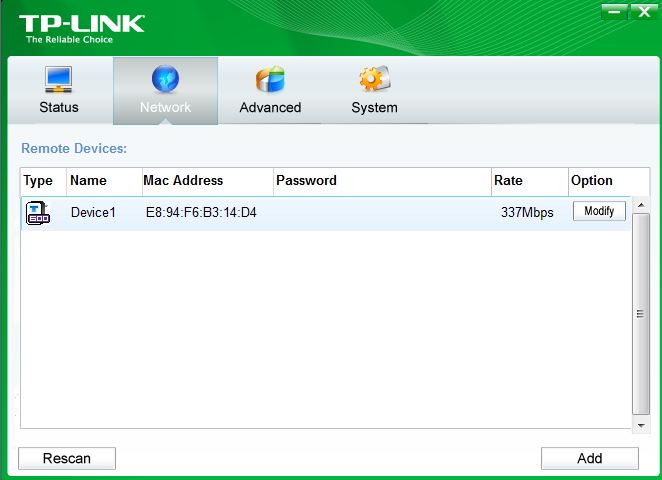 TP-LINK Utility Network tab
