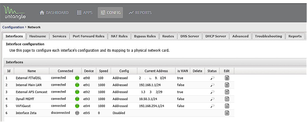 Configuring Untangle Network interfaces
