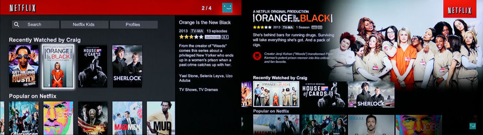 Amazon Fire TV (left) and Roku 3 (right) Netflix comparison